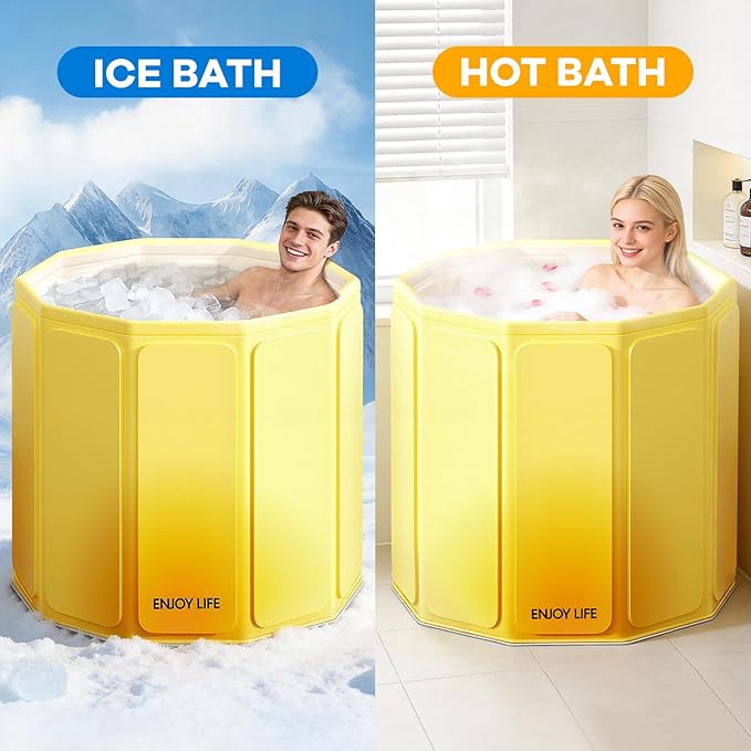 Foldable Portable Bathtub, Hot Ice Bath Tub, Shower Tub Non-Inflatable, Collapsible Bathtub SPA Soaking Tubs for Travel, Camping, Gyms, Home (Yellow)