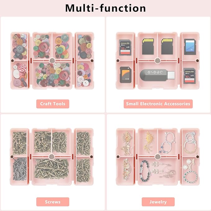 FYY Daily Pill Organizer, 7 Compartments Portable Pill Case Travel Pill Organizer,[Folding Design] Pill Box for Purse Pocket to Hold Vitamins,Cod Liver Oil,Supplements and Medication-Pink