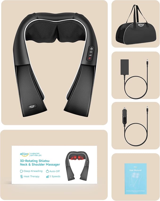 ALLJOY Shiatsu Neck and Back Massager with Heat, Deep Tissue Kneading Electric Massager for Shoulder, Lumbar, and Leg Pain Relief, Self-Care Wellness Gifts for Women Men Mom Dad