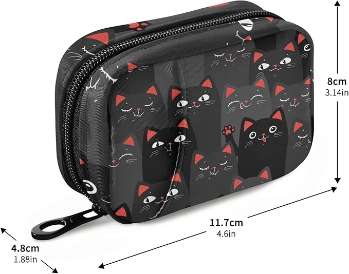 Black and Grey Cats Pill Box 7 Day Pill Case Travel Pill Organizer Bag with Zipper Portable Weekly Case Compact Size for Vitamin Supplement Holder