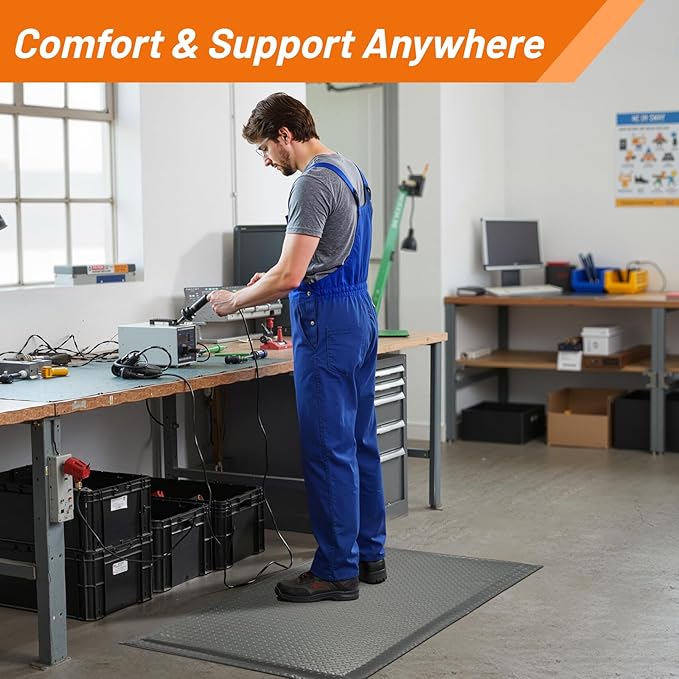 Nisorpa Anti Fatigue Mats Industrial 2' x 5' Ergonomic Standing Mat 15/16" Extra Thick Cushioned Shop Floor Mats Kitchen Mats Heavy Duty Commercial Diamond Plate Support for Leg & Back Pain, Grey