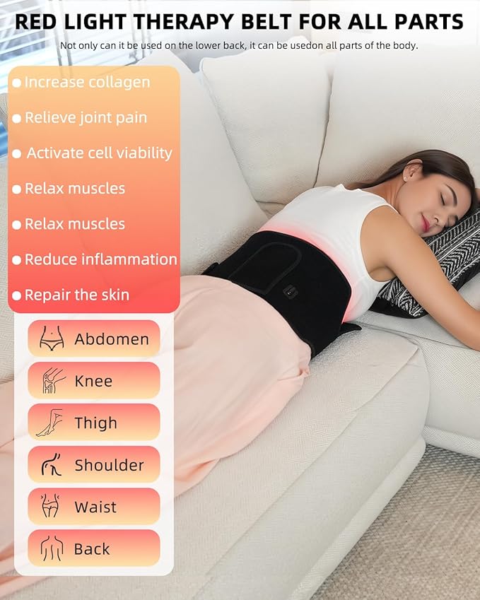 Large Red Light Therapy Belt for Body Pain Relief, 51.2"x7.87", 150 LEDs (660nm+850nm), 3 Therapy Modes & Timer, 5 Intensity Levels, Red Light Therapy Wrap for Arms, Back, Waist & More