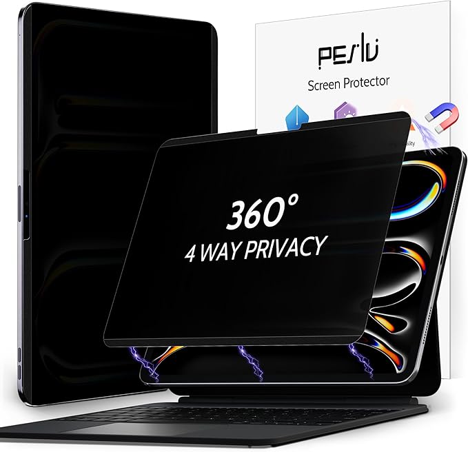 4-Way Magnetic Privacy Screen for iPad Pro 11 Inch M4/M5 [2024/2025 5th/6th Gen], 360 Removable Anti Blue Light Glare Spy Filter, High Sensitive Bubble-Free Black Security Screen Protector