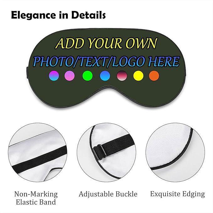 Personalized Eye Mask, Custom Eyeshade Blindfold Add Your Design Image Text Customized Eye Cover with Adjustable Strap for Sleeping Travel Work Naps Blocks Light, Army Green