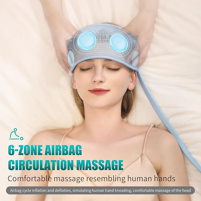 Head Massager,Scalp Massager,Relief Headaches,Fatigue,Stress,Sleep aid,Hangover with Airbag Kneading,Constant Temperature Hot Compress for Head (Sky Blue)
