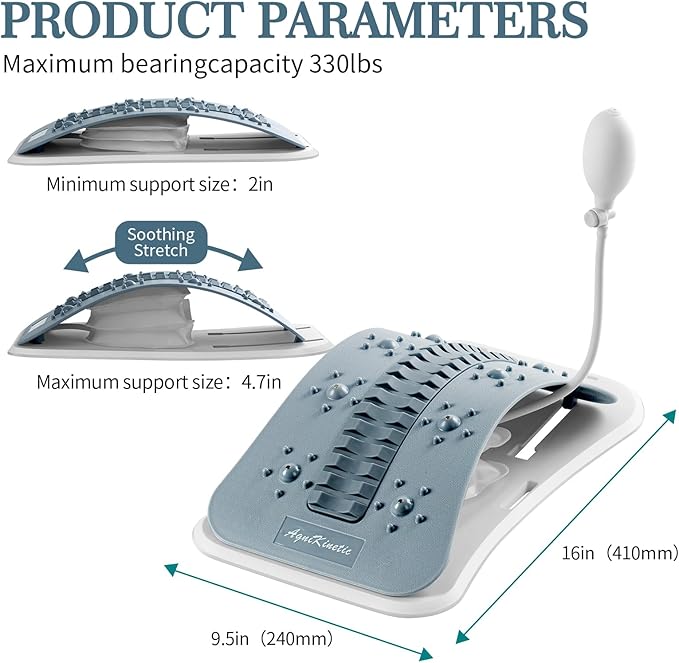 Back Stretcher for Lower Back Pain Relief, Inflatable Regulated Lumbar Support Board, Ergonomic Back Cracker with Acupressure Points, Back Massager for Spinal Decompression and Scoliosis