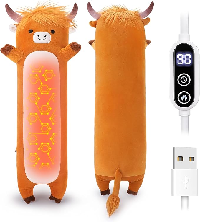 Highland Cow Heating Pad for Period Cramps and Menstrual Pain Relief,USB Heating Pad Stuffed Animals-20” Electric Plush Heated,Cute Portable Electric Plushies Gifts for Women Teens Girls