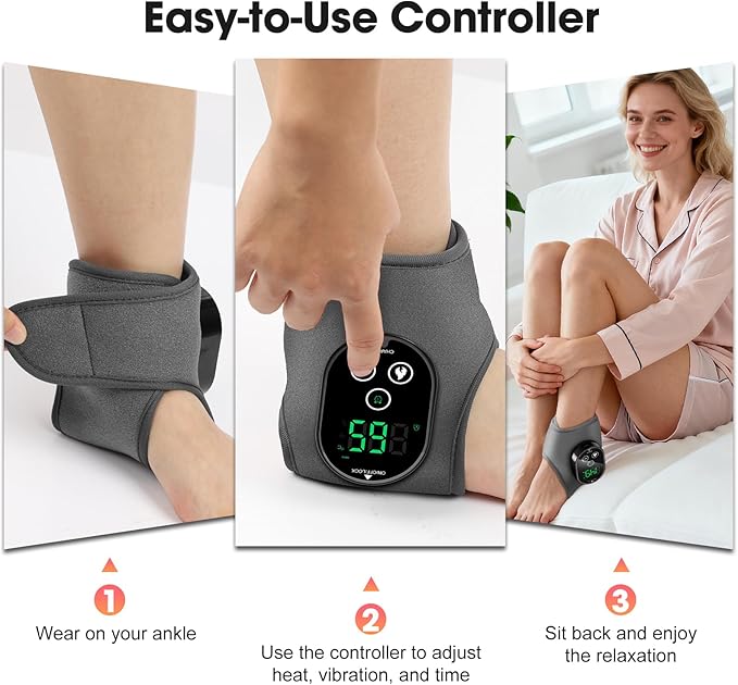 Cordless Ankle Massager for Pain Relief, Ankle Relief Heating Pad, Heated Ankle Massager, Foot Heating Pad, Heated Foot Massager, 4 Heat & 3 Massage Modes, Single One, Grey