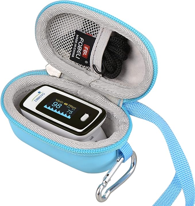 FBLFOBELI Hard Fingertip Pulse Oximeter Case, for Innovo Deluxe iP900AP/Zacurate Pro Series 500DL 500BL, for Small Children Blood Oxygen Monitor, 4.3x2.2x2.4 Inches, Case Only (Blue)