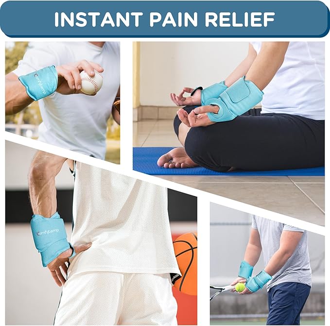Comfytemp Wrist Ice Pack Wrap for Carpal Tunnel Relief, 2 Packs, Gel Ice Packs for Injuries Reusable for Wrist Hand Pain, Hot Cold Compress Brace, Recovery Items Men Women