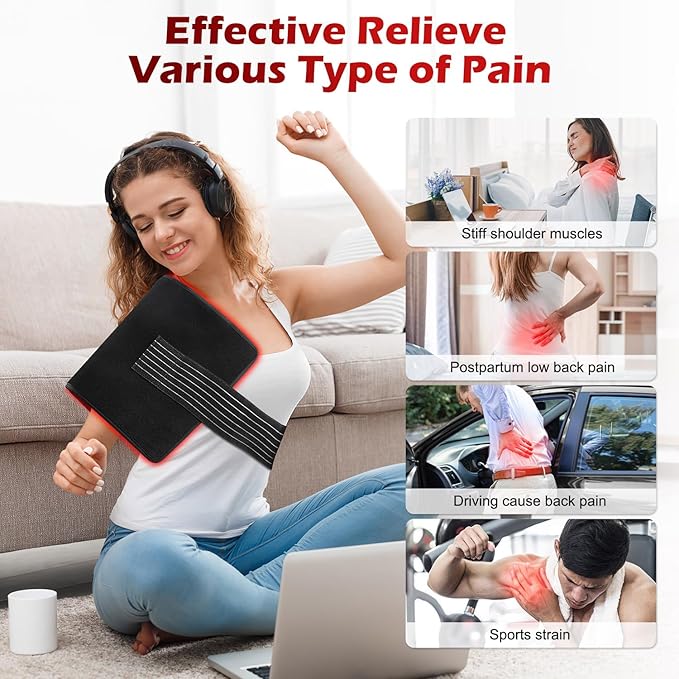 Red Light Therapy for Body, 24" x 12" Large Infrared Red Light Therapy Belt Pad with Timer for Back Belly Shoulder Muscle Pain Relief, 32W Portable 660nm 850nm Home Heating Light Therapy