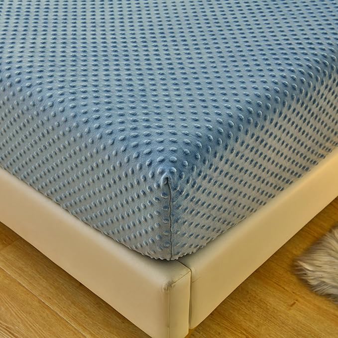 ZIQINPSQ Coral Velvet Fitted Sheet-Thickened Cold-Resistant and Warm Bed Sheets-Soft Velvet Fleece Fitted Sheets with-Elastic All Around. (LightBLue, California King)