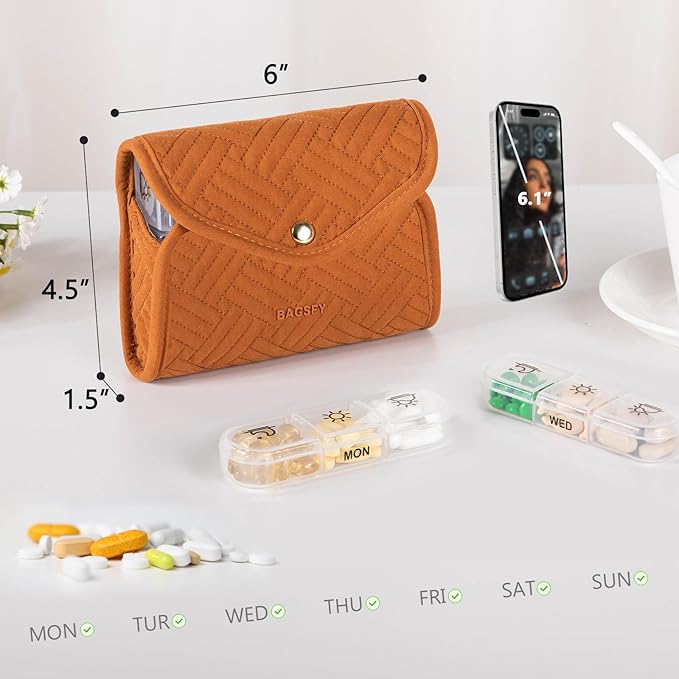 BAGSFY Weekly Pill Organizer 3 Times a Day in a Cute Fabric Pill Case, Medicine Pill Organizer, Pill Box, Portable Travel Pill Case, Pill Container for Medication, Vitamins, Fish Oils, Supplements