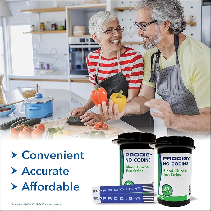 PRODIGY 10400 No Coding Blood Glucose Test Strips for Diabetes, Box of 50 Strips, Compatible with PRODIGY AutoCode, Pocket & Voice Blood Glucose Monitoring Systems