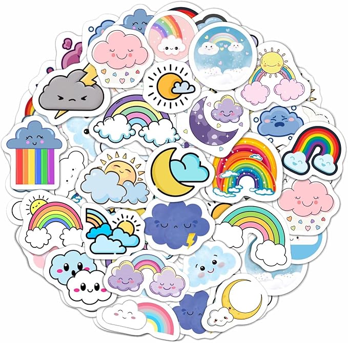 BulbaCraft Cloud Stickers, Rainbow Stickers for Water Bottles, Cloud Stickers, Cloud Birthday Party Decorations and Supplies, Rainbow Party suppliess, Gifts for Women & Men