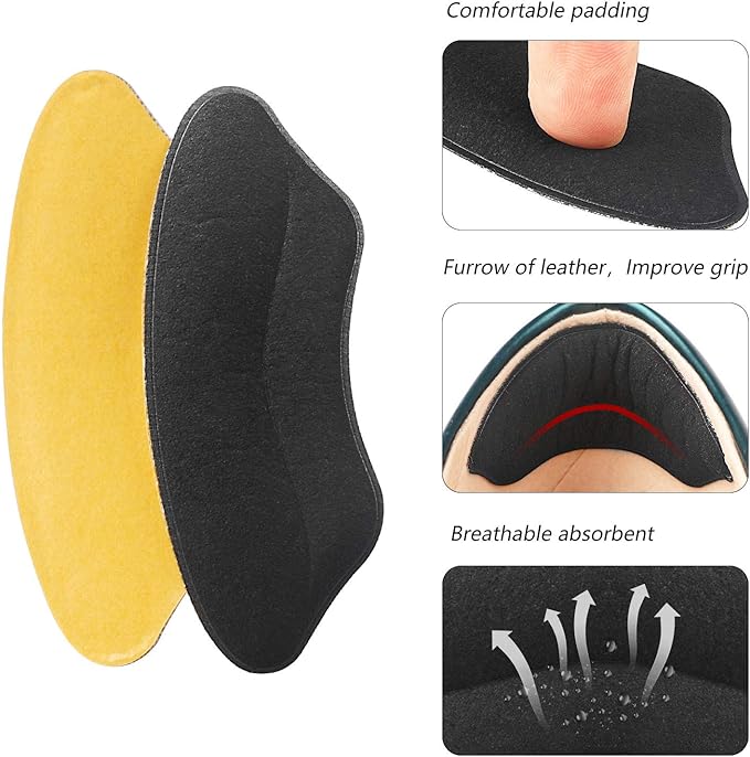 Premium Heel Pads Inserts Grips Liner for Men Women,Back of Heel Protectors Cushions Prevent Too Big Shoe from Slipping,Blisters,Filler for Loose Shoe Fit (Black 4Pairs)