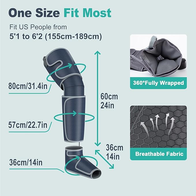 SLOTHMORE Leg Massager for Circulation and Pain Relief, Air Compression Foot Massager with 3 Heat Levels 4 Modes, 4-in-1 Foot Calf Knee & Thigh, Knee Heating Therapy, Gift for Mom Dad