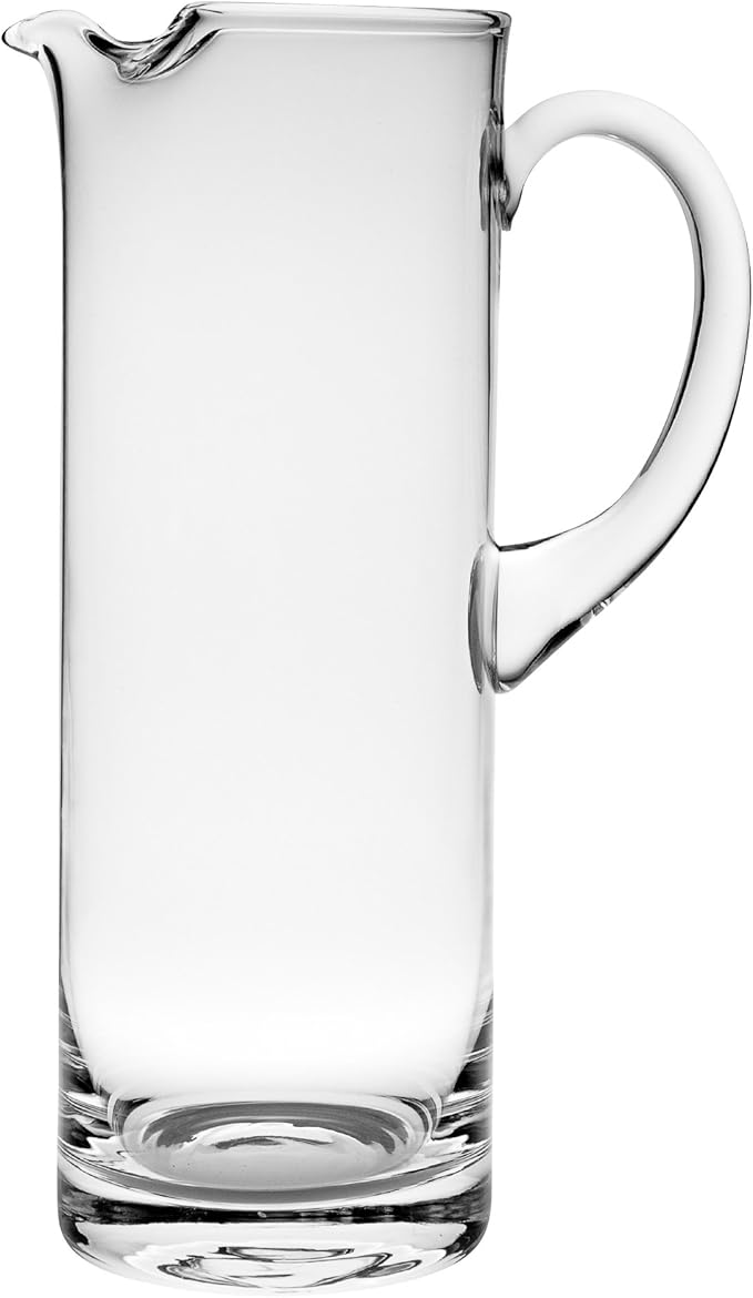 Glass Pitcher with handle Straight Sided, Handmade, With Spout, Ice Lip, 50 oz. 11" H, by Barski Made in Europe