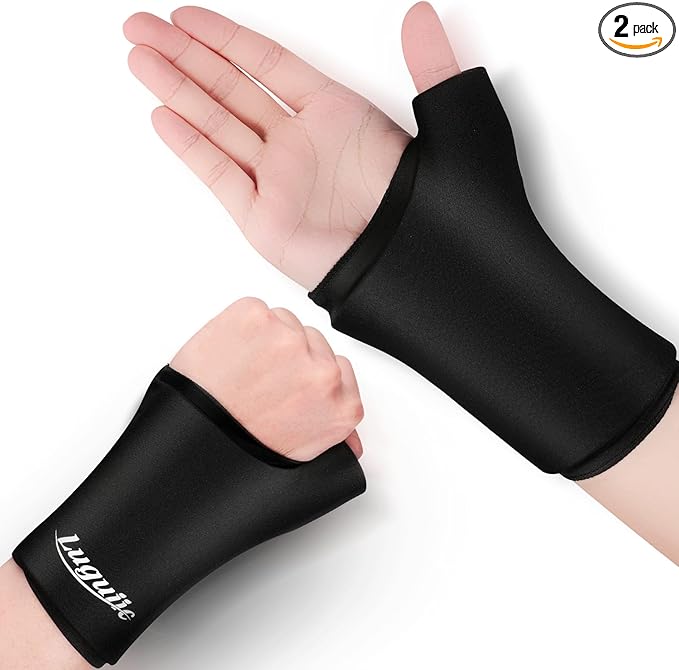 2-Pack Reusable Thumb & Wrist Gel Wraps - Hot/Cold Therapy for Pain Relief, Carpal Tunnel, Arthritis, Tendonitis & Swelling (Black, Medium*2)