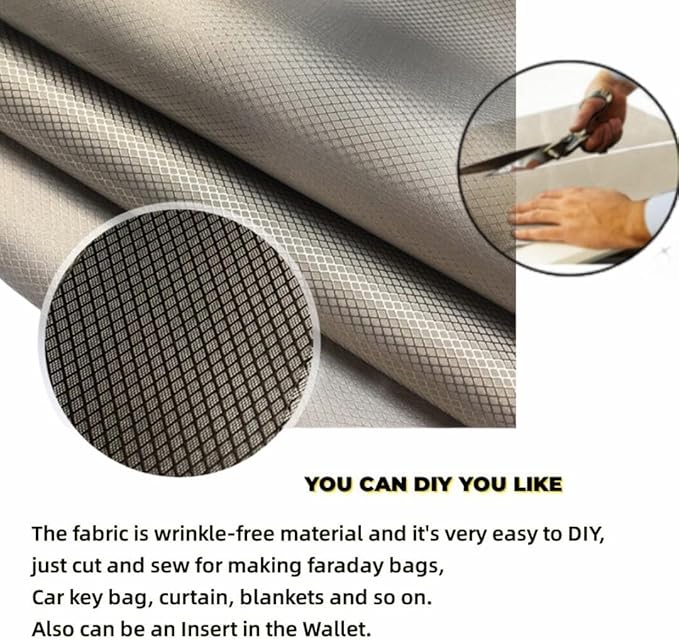 Faraday Fabric Nickel Copper Military Grade Blocking Cloth 43.3"x59" - Material Protection for DIY Cage, Box, Curtains, WiFi, GPS