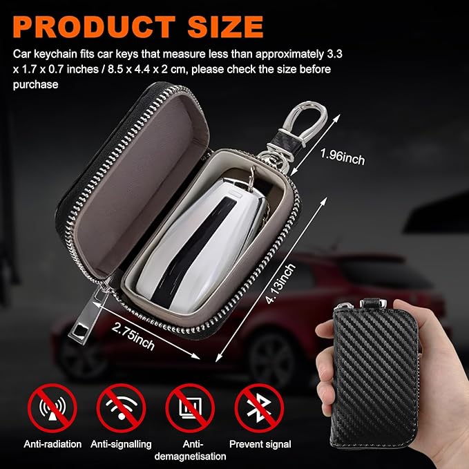 Faraday Bag for Car Keys, Anti-Theft Faraday Carbon Fiber Key Fob Holder Storage with Zip, Portable Signal Blocking Auto Key Protector Zipper Pouch, Car Accessories