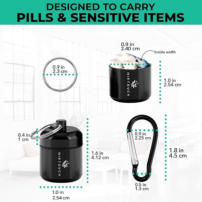 PillPort - Portable Keychain Pill Holder Case Discreet Waterproof Mini Pill Container Carrier with Strong Carabiners for Pocket Purse Travel Bags Aluminum Alloy Pill Fob Box for Medicine Jewelry 2pk