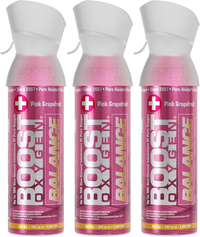 Boost Oxygen Medium Balance Pink Grapefruit Aroma 5L Canister | Respiratory Support for Aerobic Recovery, Altitude, Performance & Health (3 Pack)