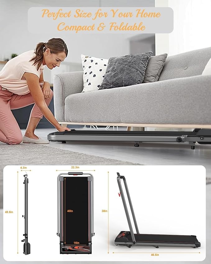 Treadmill with Handles, 2.5HP Walking Pad Treadmills with Handle Bar, Under Desk Treadmill with Remote Control LED Display, Electric Treadmills for Home Small, 270LBS Capacity