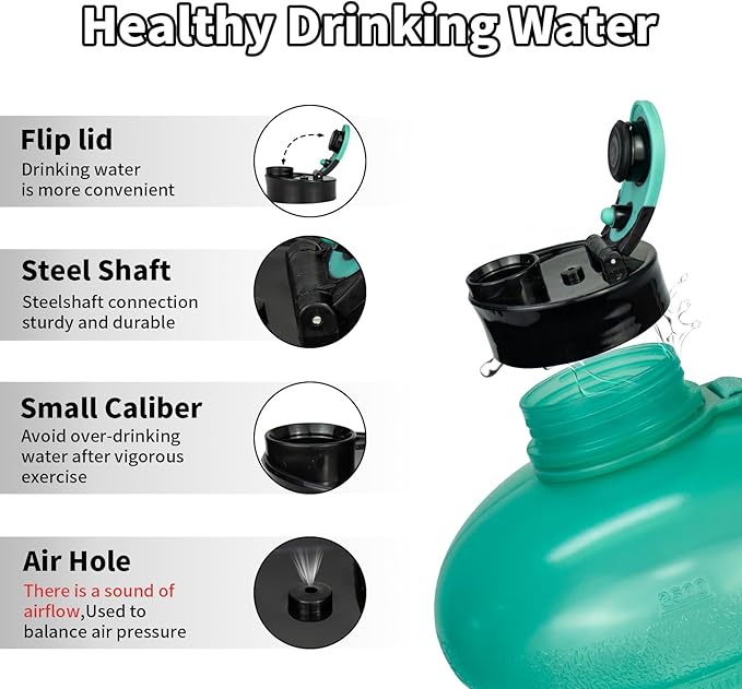 TOOFEEL 1 Gallon Water Bottle,Leakproof,Bpa Free,Dishwasher Safe,128 oz Large Water Jug wiht Handle,Travel & Camping & Sports & Gym Water Bottle For Men and Women - Transparent Mint Green