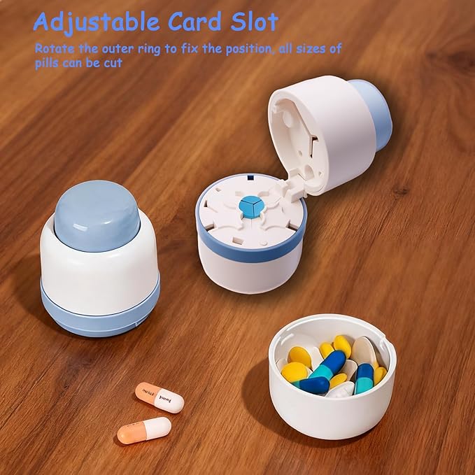 1/3 Pill Cutter with Storage, Professional 1/2 & 3 in 1 Pill Splitter for Small or Large Pills, Precise & Easy Stainless Steel Blade (Blue)