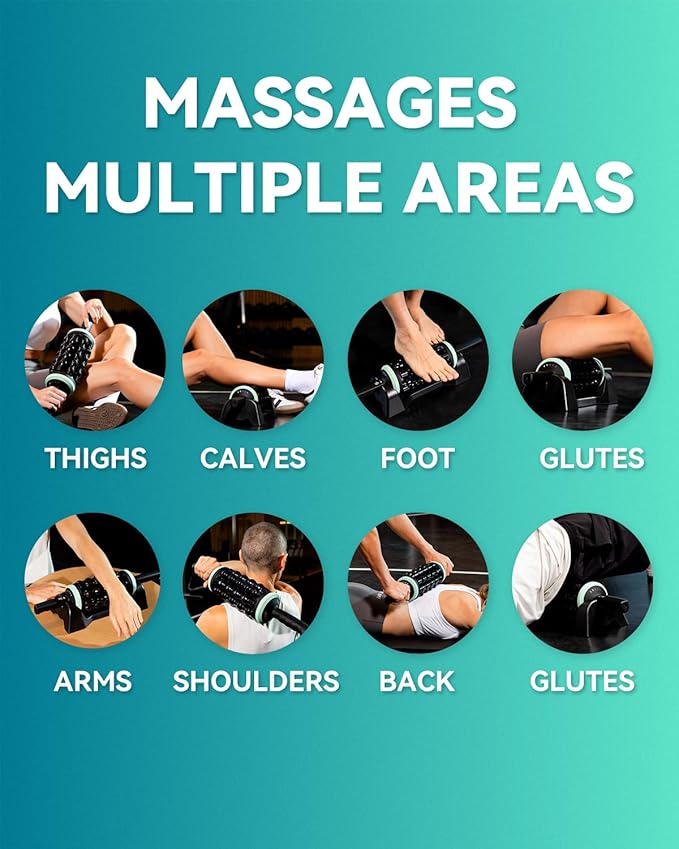 Electric Rolling Percussive Massager, Back Leg Foot Psoas Muscle Roller Massage Tool with Hands-Free Base, Deep Tissue and Muscle Recovery Rechargeable Roller Stick for Whole Body Relief