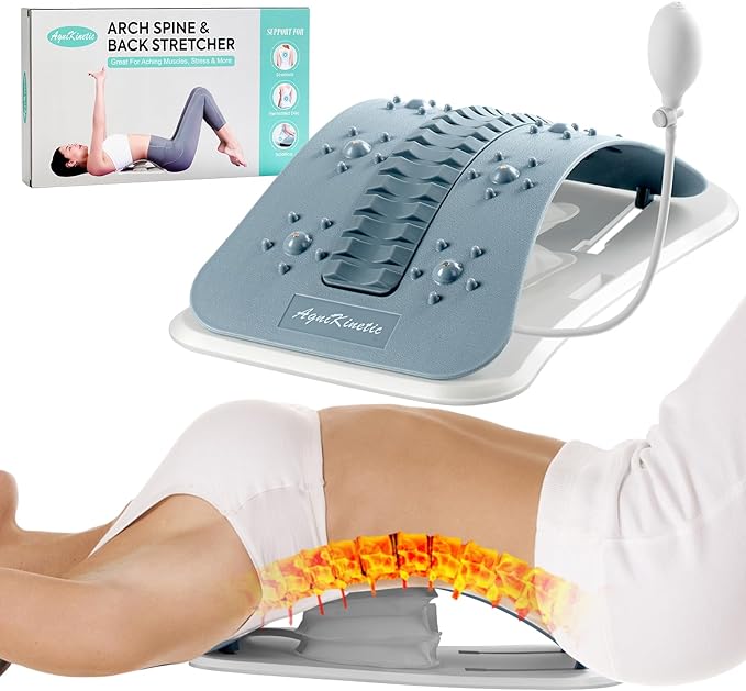 Back Stretcher for Lower Back Pain Relief, Inflatable Regulated Lumbar Support Board, Ergonomic Back Cracker with Acupressure Points, Back Massager for Spinal Decompression and Scoliosis