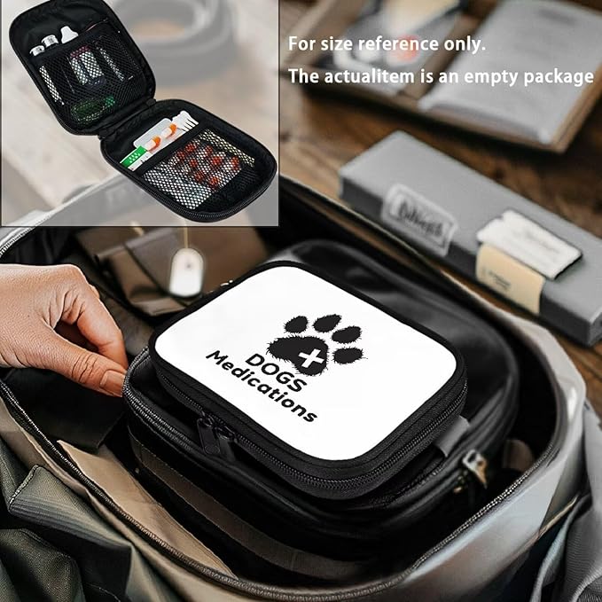 Weekly Pill Organizer Box Letters Paw Print Medicine Case with Zipper Compact Travel Supplement Holder Small Vitamin Storage Bag for Travel