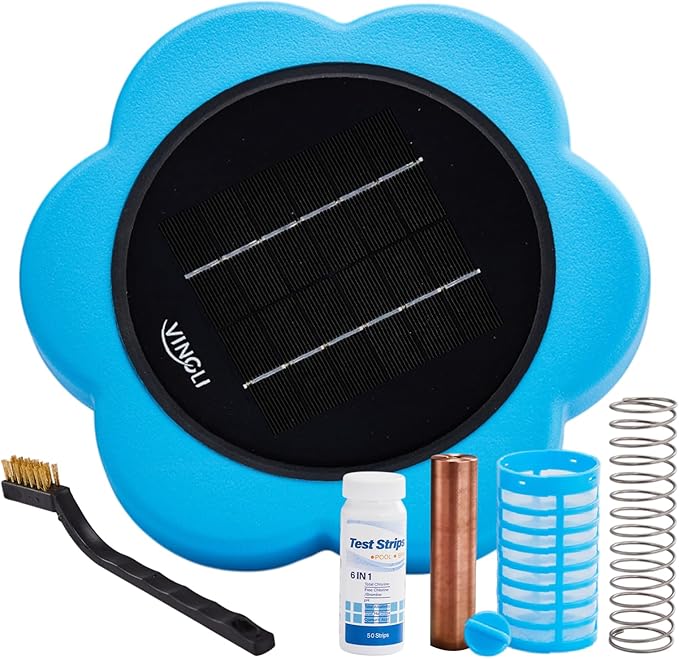VINGLI Solar Pool Ionizer – Copper Pool Ionizer for Above Ground & Inground Pools up to 45,000 Gallons | Solar Ionizer for Pool with Efficient Water Clarification, 1-Year Warranty (Blue, Upgraded)