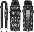 Goth Moon Half Gallon Water Bottle with Sleeve 32 OZ - Flip Top Bpa Free - Motivational Time Marker Leakproof Water Jug - Unique Witchy Goth Gifts - Halloween Spooky for Gifts