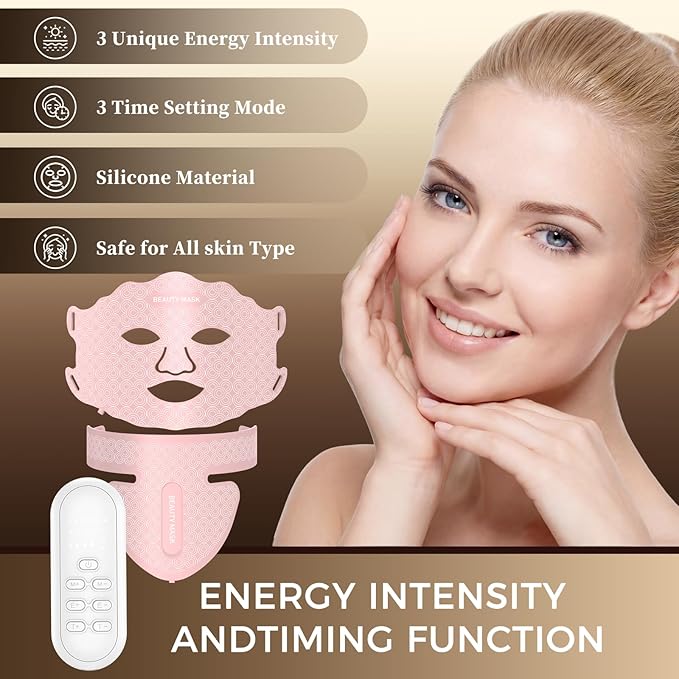 Red Light Therapy for Face & Neck, Red Light Mask with 850nm NIR, 7-1 Colors LED Light Therapy mask, Rechargeable LED Face & Neck Mask for Anti-Aging,Skin Firming & Radiant Glow at Home