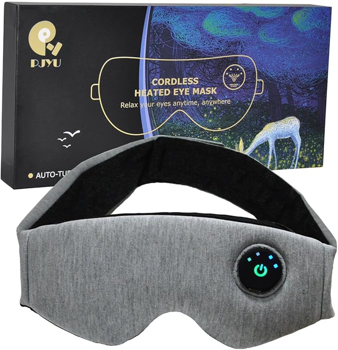 Heated Eye Mask for Dry Eyes, Cordless Warm Compress for Eye Relief, Electric Eye Heating Pad with Temperature Control for Blepharitis and Stye Treatment, Rechargeable, Washable