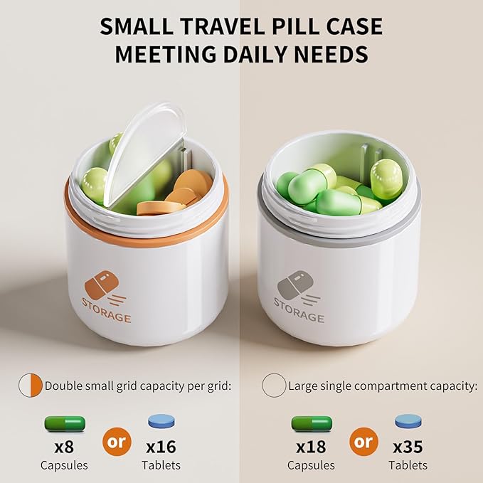 Keychain Pill Holder, Small Pill Box Case Container Organizer for Purse, Removable Divider, Silicone Seal Moisture Proof Mini Pill Bottle for Outdoor Camping Travel (2 Pack, Orange Fuchsia)