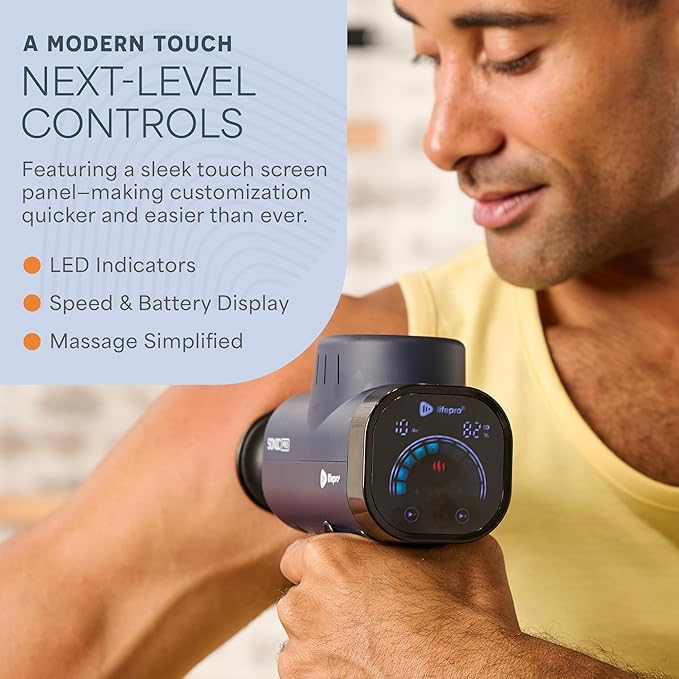 LifePro Sonic Pro Handheld Electric Massage Gun – Deep Tissue Percussion Massager Gun with 10 Speeds & 9 Heads – Muscle Massager for Athletes Back, Legs, Arms