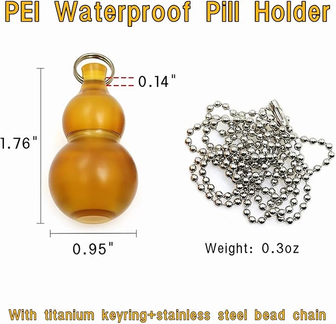 PEI Pill Holder, Waterproof Sealed Bin, Translucent Amber Pill Case, Portable EDC Pocket Pill Box, Pill Organizer Pill Container for Outdoor Travel Camping