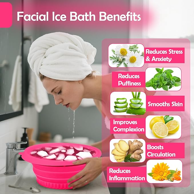 XANGNIER Face Bowl for Ice with Built-In Ice Tray – Collapsible Silicone Facial Ice Bath Bowl for Cold Plunge Therapy, Skin Tightening & Acne Relief – Black Portable Spa Tool for Home & Travel
