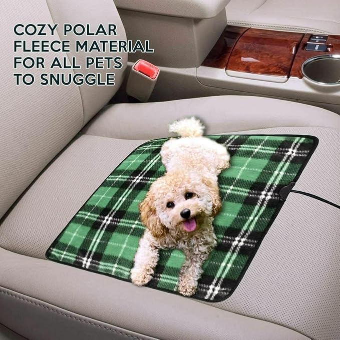 ZONETECH Green Plaid Warming Pad Cozy Warmth in Cold Weather, Perfectly Sized for Comfort and Portability for Pets 4 Pack