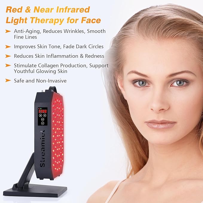 Red Light Therapy Panel for Face, Body, 660nm 850nm Near Infrared Light with Timer, Hanging Kit, 60 Dual Chip Clinical Grade LEDs for Skin Health, Recovery, Pain, Improve Sleep, Energy