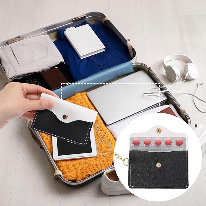 Mozeat Lens 1 Pack Birth Control Pill Case Sleeve Packet PU Leather Wallet Pill Holder Birth Control Case with Snap Closure and Keyring Contraceptive Medicine Holder for Travel Bag Backpack