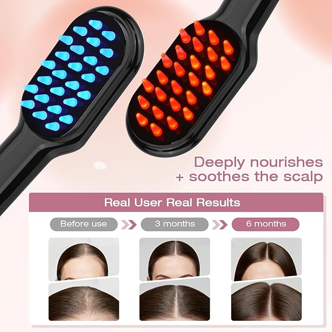 AFFLAT 3-in-1 Hair Care Comb with Red & Blue Light Therapy, Scalp Massager for Men and Women, Soothing Vibration for Relaxation