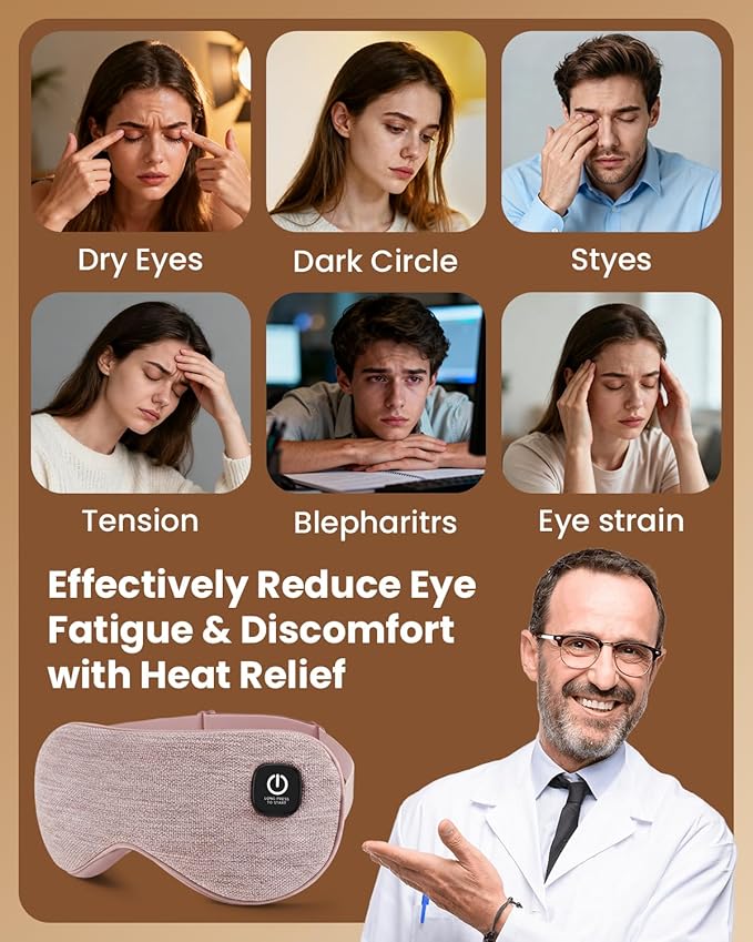 Heated Eye Mask - Cordless Eye Mask for Dry Eyes, Eye Relief, Improved Sleep, 4 Temperature, Washable Eye Heating Pad for Travel and with Replaceable Shell