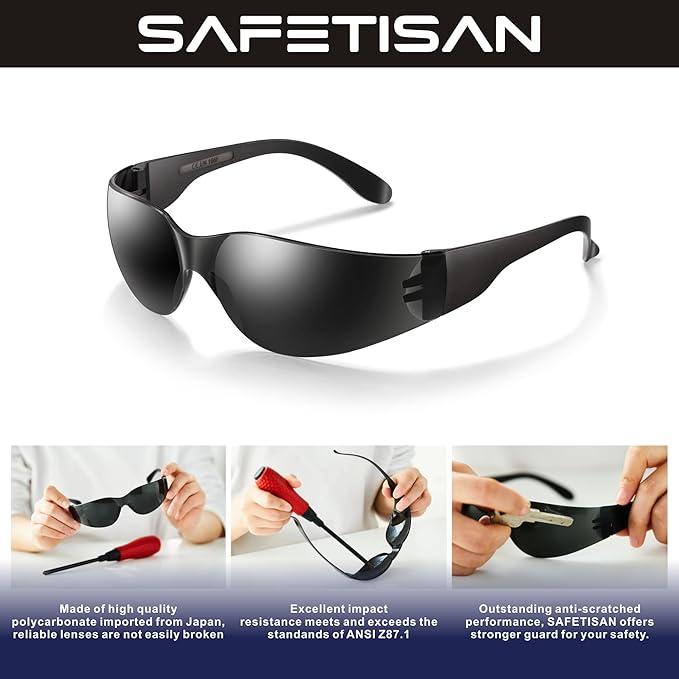 Tinted Safety Glasses Bulk, 48 Pack, Protective Dark Safety Sunglasses for UV Protection, Scratch & Impact Resistant Smoke Lenses Ideal for Construction, Outdoor Work and Shooting
