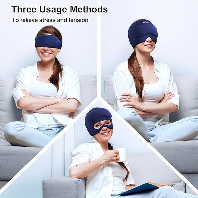 Migraine Relief Cap，2 in 1 Headache Relief Cap with Gel Eye Mask Ice Head Wrap Hot and Cold Therapy Hat for Headache Puffy Eyes Sinus and Tension Stress Relief