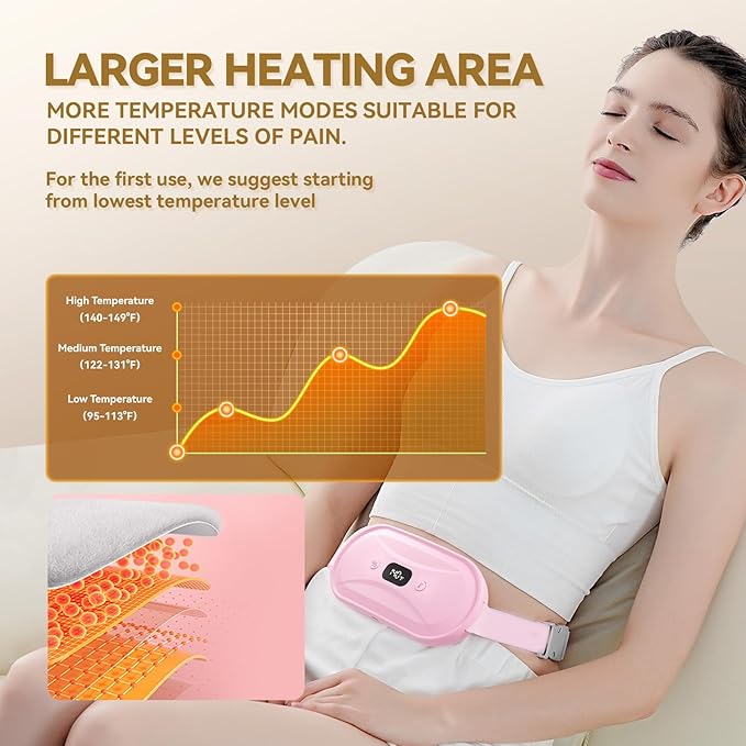 Portable Electric Heating Pad for Period Cramps, Menstrual Heating Pads with 7 Heat Levels and 7 Vibrating Modes for Women Stomach Pain Relief - Pink