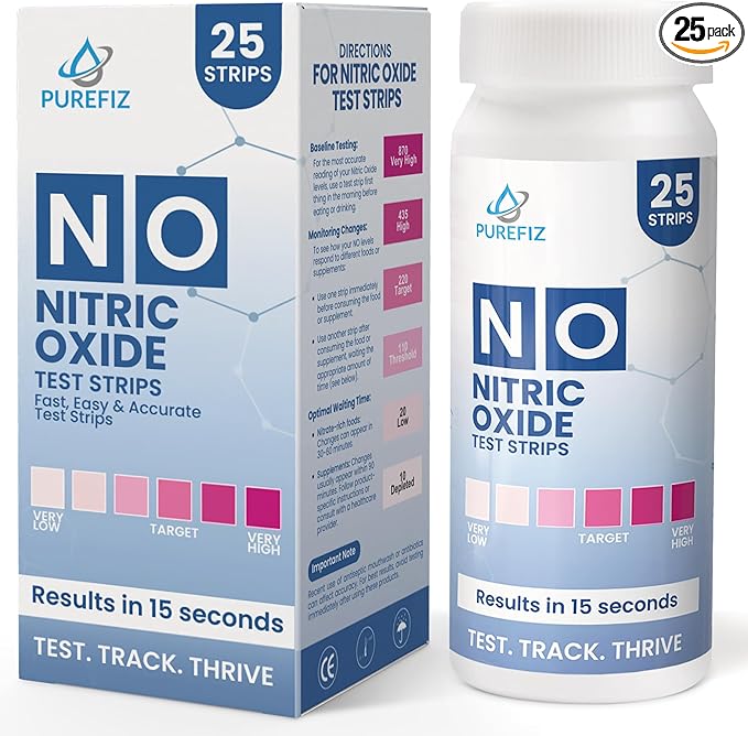 Nitric Oxide Test Strips (25 Pack) – Easy-to-Use Saliva Test for Nitric Oxide Levels | Results in 15 Seconds | Track the Effects of NO Supplements | Support Energy, Circulation & Natural Wellness